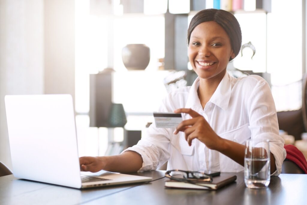 black business woman paying online